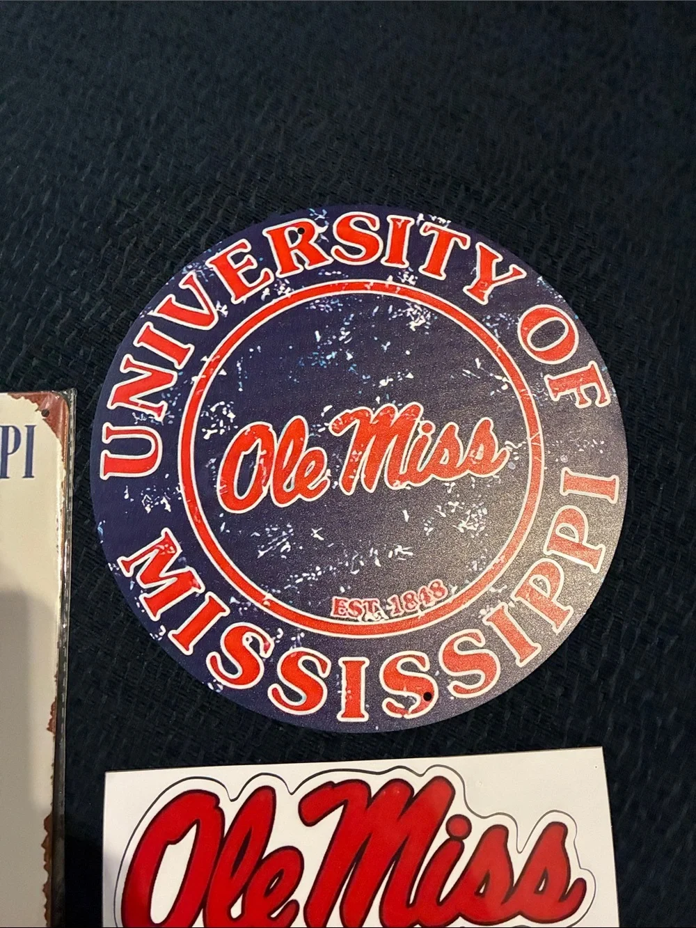 Ole Miss University of Mississippi Sticker’s/Metal Signs Lot - Red & Navy